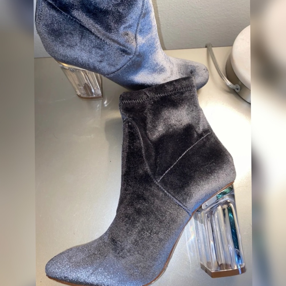 Clear heel zip up boots